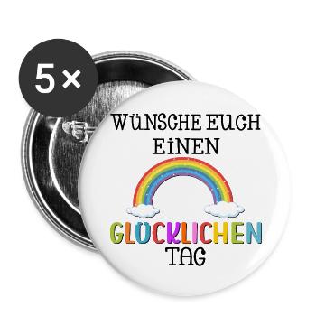 GLÜCKLICHEN TAG WÜNSCHEN - REGENBOGEN - Buttons klein 25 mm (5er Pack) - Weiß - Vorne