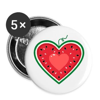 Watermelon design as a heart - Buttons small 1''/25 mm (5-pack) - white - Front