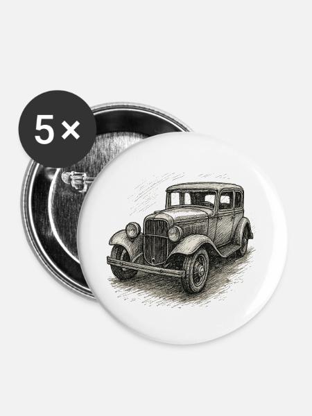Oldtimer - Buttons klein 25 mm (5er Pack) - Weiß