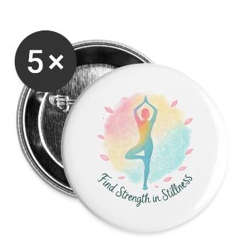 Dicton du Yoga Mandala – Trouver la force dans le calme - Lot de 5 petits badges (25 mm) - blanc - Devant