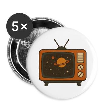 Retro Fernseher mit Universum – Vintage Space Vib - Buttons klein 25 mm (5er Pack) - Weiß - Vorne