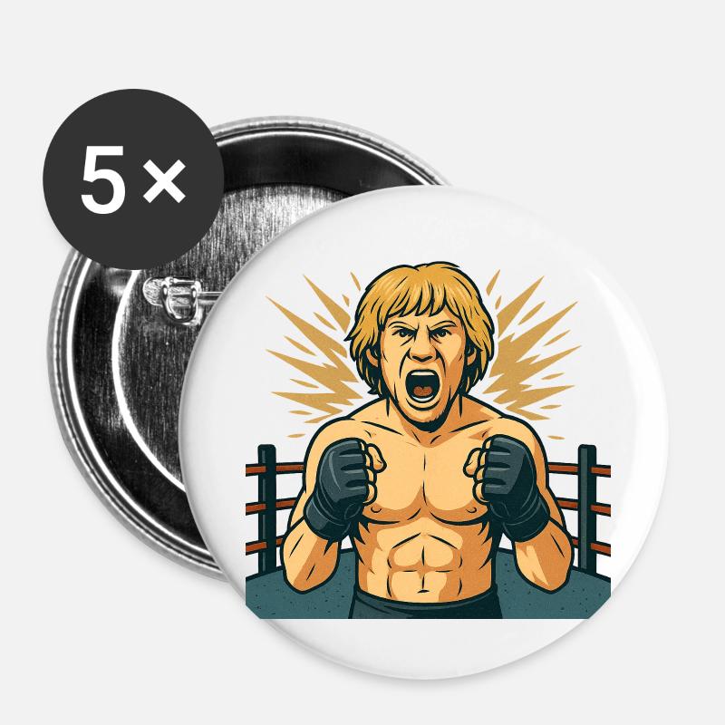 Combative boxing hero comic style - Buttons small 1''/25 mm (5-pack) - white