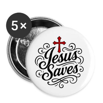 Jésus sauve - Lot de 5 petits badges (25 mm) - blanc - Devant