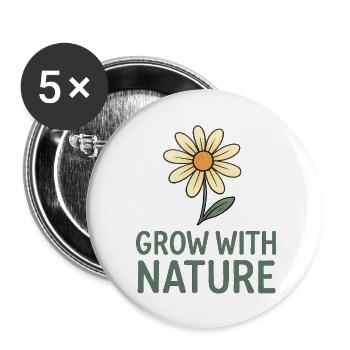 Grow with Nature – Blumenkraft - Buttons klein 25 mm (5er Pack) - Weiß - Vorne
