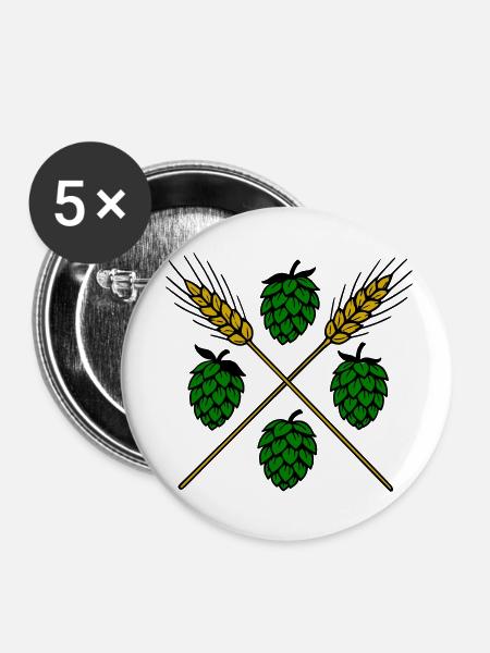 Hopfen und Gerste - Bier - Buttons klein 25 mm (5er Pack) - Weiß