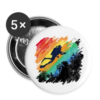 Lebendige Unterwasser-Taucher-Illustration - Buttons klein 25 mm (5er Pack) - Weiß - Vorne