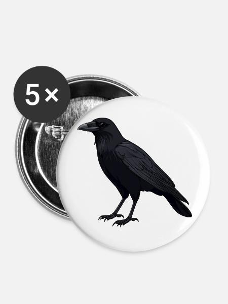 Krähe - Buttons klein 25 mm (5er Pack) - Weiß