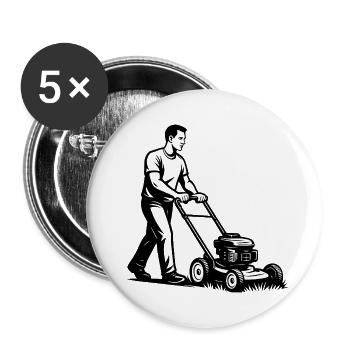 Man with mower – black and white classic - Buttons small 1''/25 mm (5-pack) - white - Front