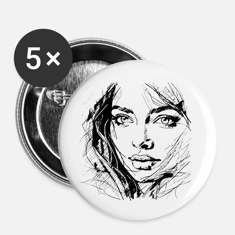 Frauengesicht - Buttons klein 25 mm (5er Pack) - Weiß