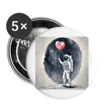 Astronaut auf Mond mit rotem Ballon in Herzform - Buttons klein 25 mm (5er Pack) - Weiß - Vorne