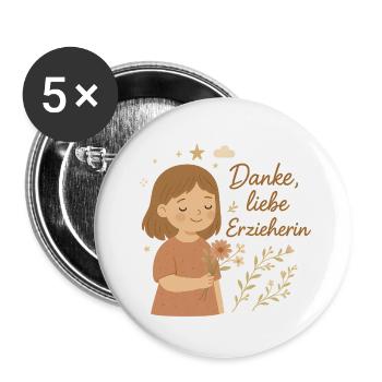 Danke Erzieherin – Geschenk Kindergarten Liebe - Buttons klein 25 mm (5er Pack) - Weiß - Vorne