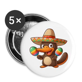 Funny beak duck with sombrero and maracas - Buttons small 1''/25 mm (5-pack) - white - Front