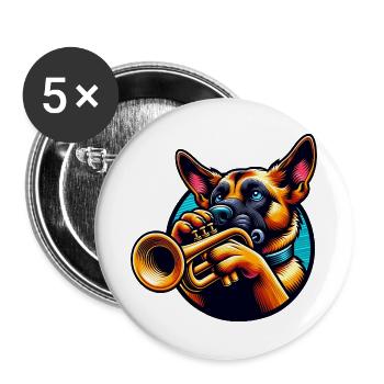 Trompetenspielender Hund Design - Buttons klein 25 mm (5er Pack) - Weiß - Vorne