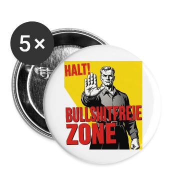 Halt! Bullshitfreie Zone - Buttons klein 25 mm (5er Pack) - Weiß - Vorne