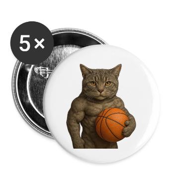 Chat de basket-ball – Sportif, fort et élégant - Lot de 5 petits badges (25 mm) - blanc - Devant