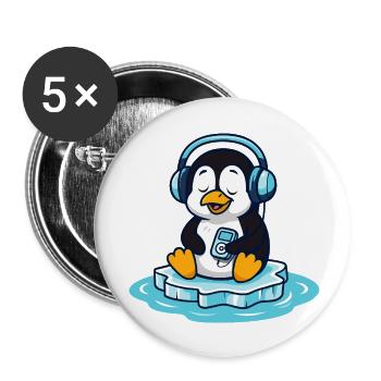 Music-loving penguin with headphones - Buttons small 1''/25 mm (5-pack) - white - Front