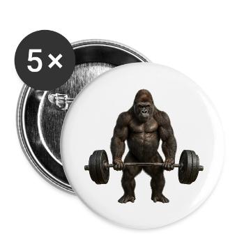 Muskulöser Gorilla beim Gewichtheben – Fitness-Mot - Buttons klein 25 mm (5er Pack) - Weiß - Vorne