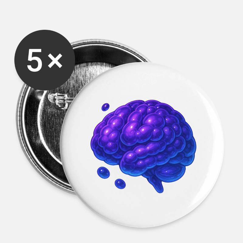 Cerveau 3D Moléculaire Bleu Violet - Lot de 5 petits badges (25 mm) - blanc