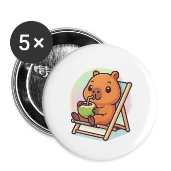 Relaxed kawaii capybara - Buttons small 1''/25 mm (5-pack) - white - Front