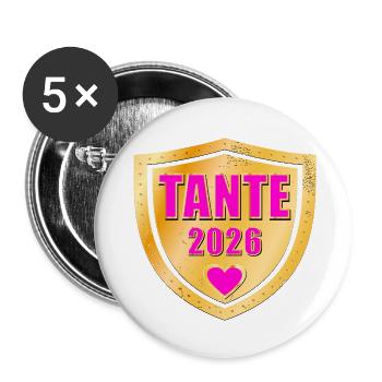 BABY MITTEILUNG TANTE 2026 GEBURT - Buttons klein 25 mm (5er Pack) - Weiß - Vorne