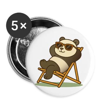 Panda détendu avec des lunettes de soleil dans une chaise longue - Lot de 5 petits badges (25 mm) - blanc - Devant