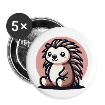 Hérisson fond rose - Lot de 5 petits badges (25 mm) - blanc - Devant