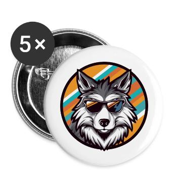 Wolf Comic Cool - Buttons klein 25 mm (5er Pack) - Weiß - Vorne