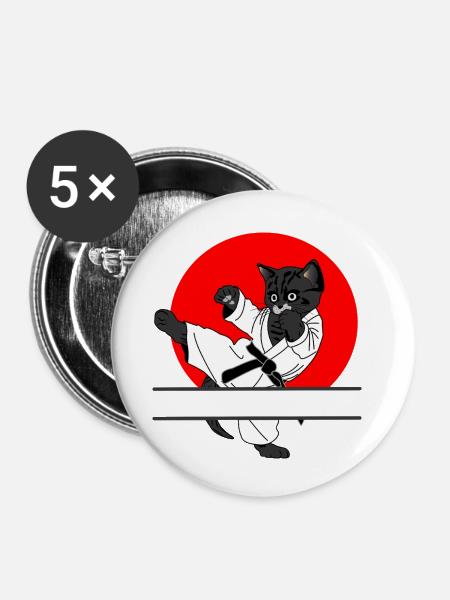 Schwarze Katze Karate Sonne - Buttons klein 25 mm (5er Pack) - Weiß