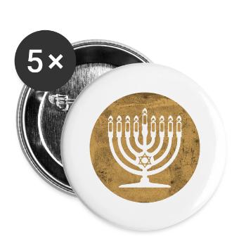 Chanukka Menora Kerzenständer im Golden Circle - Buttons klein 25 mm (5er Pack) - Weiß - Vorne