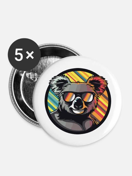 Koala Comic Cool - Buttons klein 25 mm (5er Pack) - Weiß