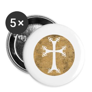Stylized Armenian Cross in Golden Circle - Buttons small 1''/25 mm (5-pack) - white - Front