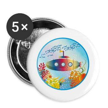 Colorful submarine in tropical coral reef - Buttons small 1''/25 mm (5-pack) - white - Front