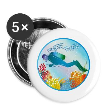 Divers in the colorful coral reef - Buttons small 1''/25 mm (5-pack) - white - Front