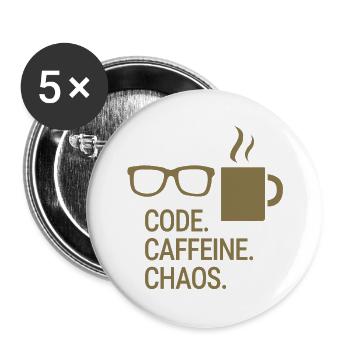 Code. Caffeine. Chaos. - Buttons klein 25 mm (5er Pack) - Weiß - Vorne