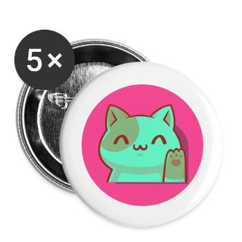 Chibi Kawaii Katze, Glücksbringer, Popart pink - Buttons klein 25 mm (5er Pack) - Weiß - Vorne