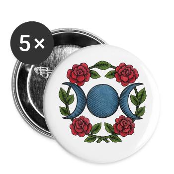 Triple Moon with Red Roses – Witchy Blue Wiccan - Buttons small 1''/25 mm (5-pack) - white - Front