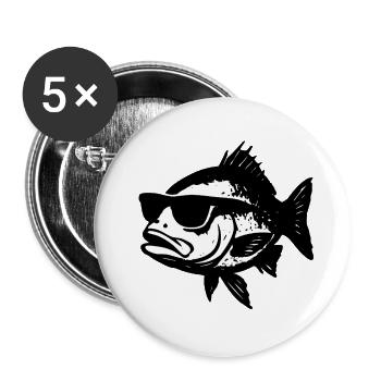 Fish with sunglasses - Buttons small 1''/25 mm (5-pack) - white - Front