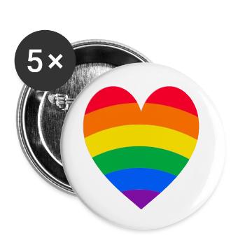 Regenbogen-Herz - Buttons klein 25 mm (5er Pack) - Weiß - Vorne