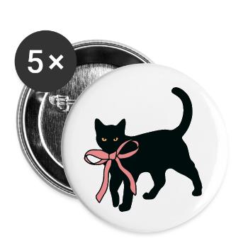 Chat noir avec nœud papillon - Lot de 5 petits badges (25 mm) - blanc - Devant