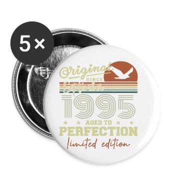 Né en Septembre 1995 Septembre - September 1995 - Lot de 5 petits badges (25 mm) - blanc - Devant