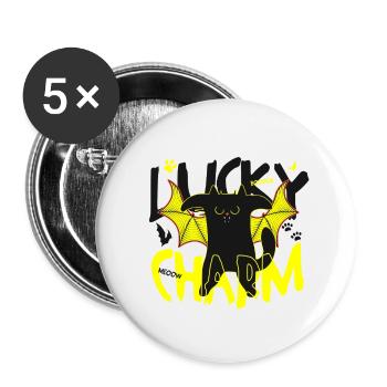 Lucky Charm Black Cat Bat Wings Halloween - Buttons small 1''/25 mm (5-pack) - white - Front