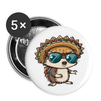 hérisson bande dessinée drôle sombrero - Lot de 5 petits badges (25 mm) - blanc - Devant