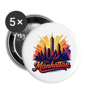 Manhattan Stadt New York Silhouette Geschenk - Buttons klein 25 mm (5er Pack) - Weiß - Vorne