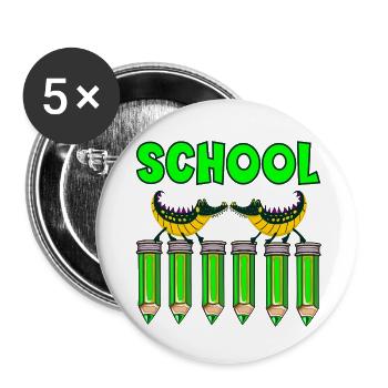 SCHULE BLEISTIFT KINDER ALLIGATOREN - Buttons klein 25 mm (5er Pack) - Weiß - Vorne