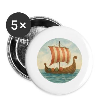 wikinger schiff - Buttons klein 25 mm (5er Pack) - Weiß - Vorne