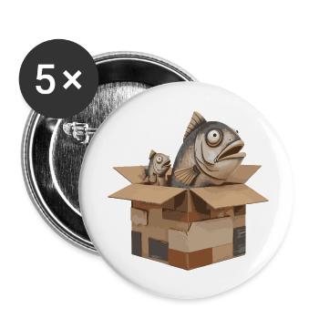 GROSSER FISCH KLEINER FISCH PAPPSCHACHTEL - Buttons klein 25 mm (5er Pack) - Weiß - Vorne
