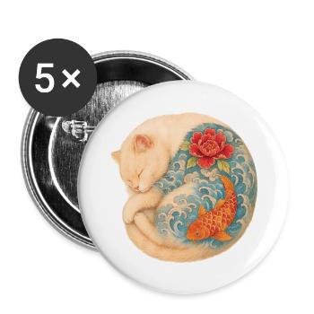 Yakuza Cat – La puissance paisible dans l’encre - Lot de 5 petits badges (25 mm) - blanc - Devant