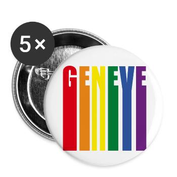 Buntes GENEVE Wortdesign - Buttons klein 25 mm (5er Pack) - Weiß - Vorne
