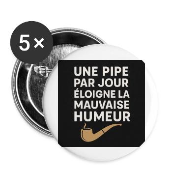 Une Pipe pour le Bonheur - Lot de 5 petits badges (25 mm) - blanc - Devant