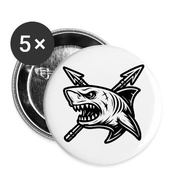 ''König des Meeres (KOTS)'' Hai mit zwei Harpunen - Buttons klein 25 mm (5er Pack) - Weiß - Vorne